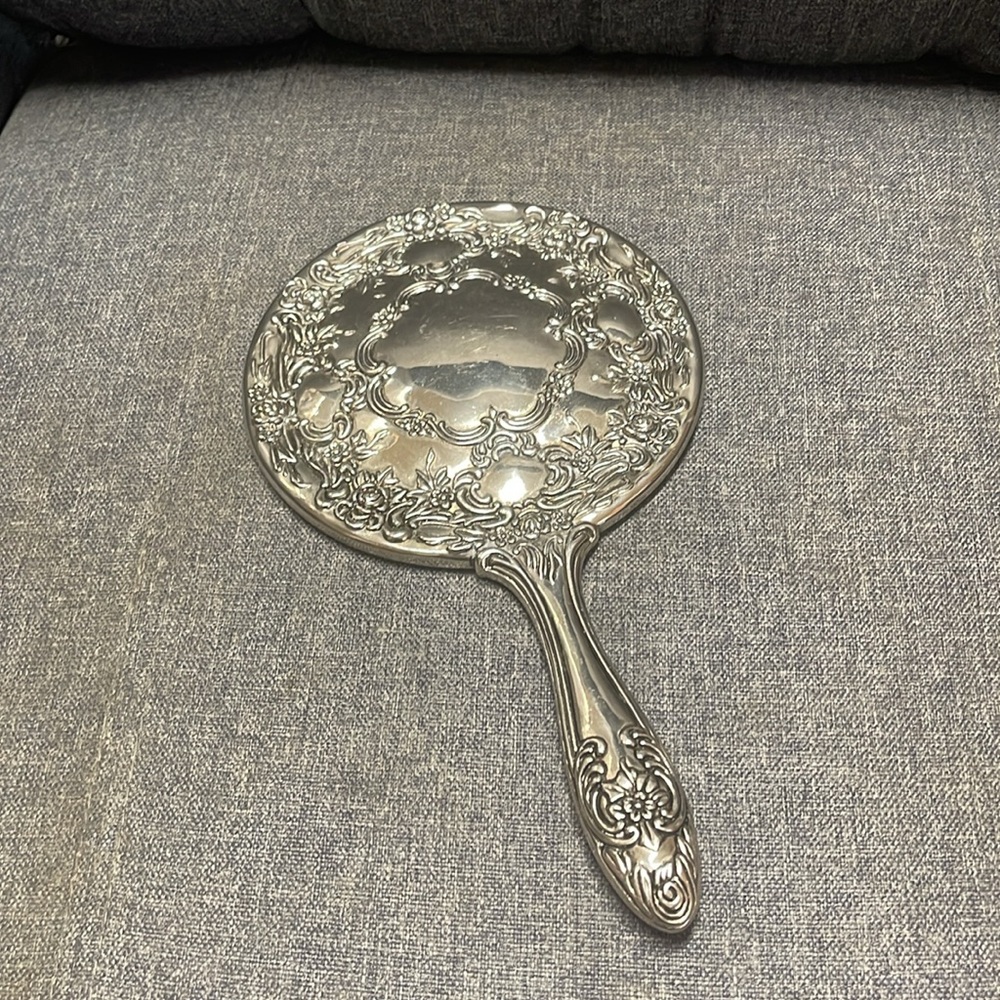 Antique Victorian Style Silver Mirror - Floral View 3